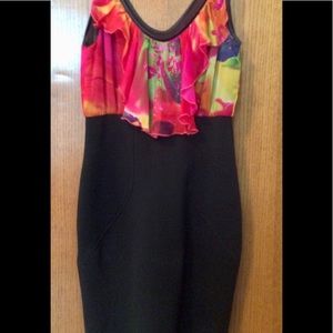 Colorful, silk cocktail party holiday dress